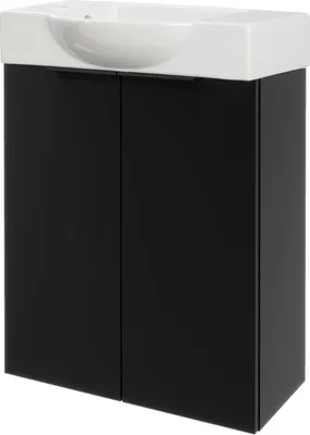 Produktbild von FACKELMANN SBC B.PARIS Gäste WC Waschtisch Set 55 cm breit, Schwarz matt, Keramikwaschbecken Weiß, Hahnloch links  Eleganz und Funktionalität für Dein Badezimmer