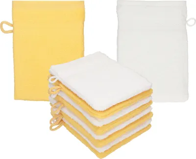 Produktbild von Betz 10 Stück Waschhandschuhe 16x21 cm PREMIUM 100% Baumwolle  Farbe: honiggelb - weiß