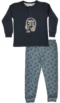 Produktbild von Kinder Jungen Pyjama langarm Winter zweiteiliger Schlafanzug Dunkelblau/104