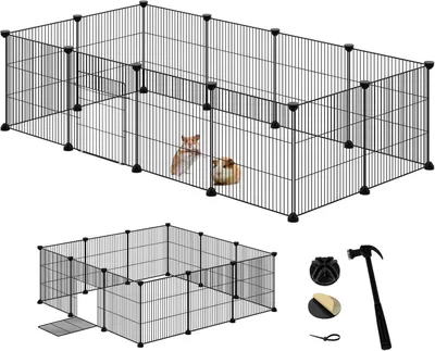 Produktbild von Freigehege Kaninchen, Freigehege Gittergehege mit Tür erweiterbar für Kaninchen und Meerschweinchen, Metallgitter, 142 x 72 x 36cm, Schwarz