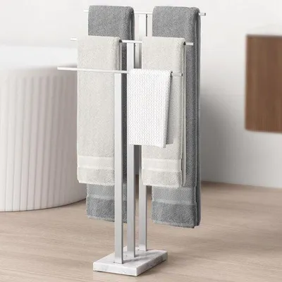 Produktbild von Freistehende Handtuchhalter - 3 T-Stangen - Marmorbasis - Edelstahl