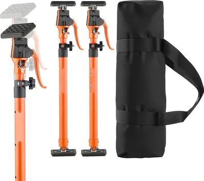 Obrázok produktu pre Montážna podpera a stropná podpera – sada 2 ks teleskopických podper – ovládanie jednou rukou – nastaviteľná výška 64,5–115 cm – nosnosť 100 kg – oceľ – pre sadrokartónové konštrukcie a montáž skríň