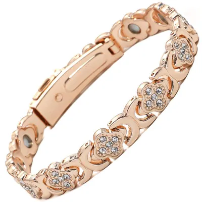 Produktbild von Kupferarmband Damen Roségold Vierblättriges Kleeblatt Magnetarmband verstellbar 22cm Schmuck Armband Geschenkidee mit Geschenkbox