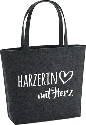 Produktbild von Huuraa Filzshopper Harzerin mit Herz 22 Liter Charcoal Melange Filztasche Geschenkidee