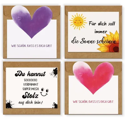 Immagine prodotto di Set di 4 biglietti di auguri con buste, biglietti motivazionali, ideali per compleanni, amore, matrimonio, amicizia, o come regalo per un esame