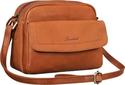 Produktbild von Benthill Damen Tasche aus Echt-Leder - Umhängetasche aus Rindsleder - Handtasche mit Reißverschluss - Vintage Frauen Schultertasche