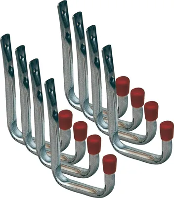 Produktbild von vasalat Wandhaken U-Form zum Schrauben Gerätehalter mit roter Endkappe 120x82x41mm, Stahl verzinkt 8 Stück