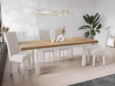 Produktbild von Moderner Rechteckiger Ausziehbarer Esstisch - Platzsparend - Weißen Holzbeine - 200 bis 300 cm - Hergestellt in EU - 200 x 100 cm - Wotan Eiche