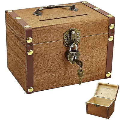 Immagine prodotto di Cassetta vintage in legno, utilizzabile come salvadanaio, confezione regalo, contenitore e elemento decorativo, color marrone e con coperchio