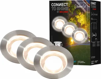 Produktbild von BRILONER Connect to Shine 3er Set Bodeneinbauleuchten, Erweiterungsset, Warmweißes Licht, IP67 Wasserfest, Warmweißes Licht, silberfarbig, 4,5 x 2,5 cm