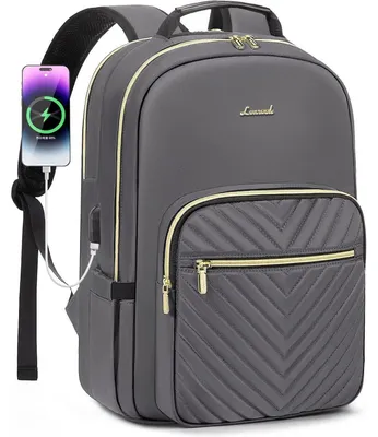 Obrázek produktu pro Batoh na notebook pro ženy, 15,6 palců, voděodolný, s USB nabíjecím portem, fialový/šedý