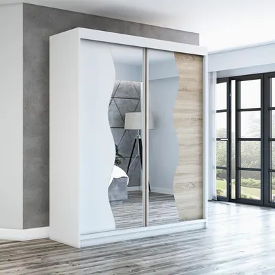 Produktbild von Schwebetürenschrank, 2-türig Schrank mit Spiegel! Moderne Garderobe für Kleidung. Verschiedene Farben (Weiß, Schwarz, Somona) Kleiderschrank RIMA 180 cm