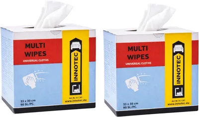 Immagine prodotto di 2 confezioni INNOTEC Multi Wipes da 90 pezzi – Salviette detergenti universali professionali, antilucido e resistenti allo strappo – Salviette per officine automobilistiche ideali per la lucidatura
