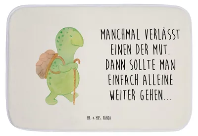 Produktbild von Mr. & Mrs. Panda Badematte Schildkröte Wanderer - Weiß - Geschenk, Badläufer, Badezimmerteppich, duschmatte, Motivationsspruch, Motivationssprüche, Badvorleger, Rucksack