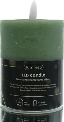 Produktbild von Lumineo Indoor LED Wachskerze Grün Flammeneffekt warmweiß Ø 7 cm Höhe 11,2 cm