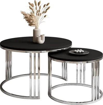 Produktbild von LORI 2in1 runder Couchtisch silber chrom schwarz matt