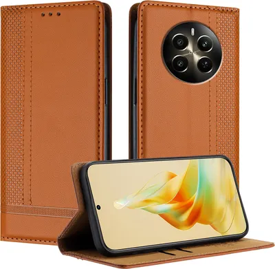 Obrázek produktu pro Pouzdro pro Realme 12+ kožené flipové pouzdro s funkcí stojánku Hnědý