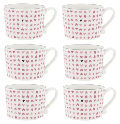 Produktbild von 6er Set Tassen Hearts all over Herzen weiß rosa 300ml Bastion Collections