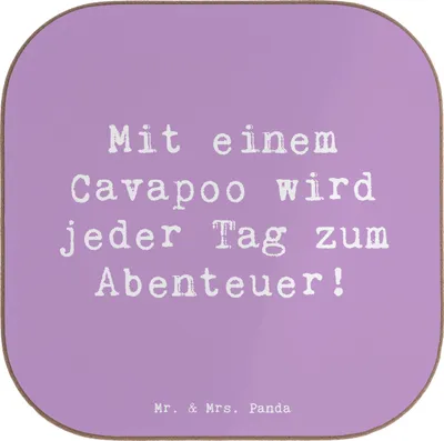 Produktbild von Mr. & Mrs. Panda Untersetzer Glas Spruch Cavapoo Abenteuer - Lavendeltraum - Geschenk, Tischschoner, Freundlichkeit, für Gläser, Hunderassen Beschreibung, Verspieltheit