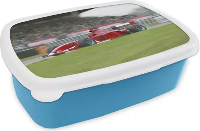 Produktbild von KitchenYeah® Lunchbox Brotzeit Brotdose 17x11 cm Rotes Auto auf einer Rennstrecke Kinder Brotzeitdose - Lunch - Kunststoff  - Brotbüchse - Sandwichbox - Lunchbox für Kinder