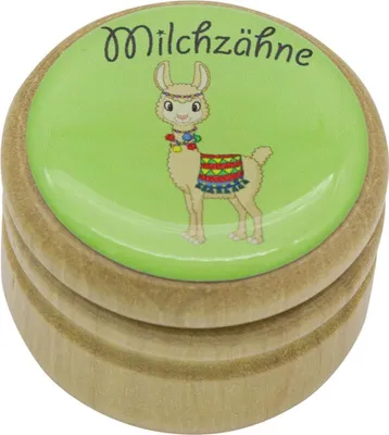 Produktbild von Milchzahndose Lama Zahndose Milchzähne Bilderdose aus Holz mit Drehverschluss 44 mm ( Lama) - 7025