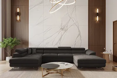 Produktbild von Wohnlandschaft Schlafsofa Sofa CARMELO in Stoff Nova Grafit Ottomane Rechts