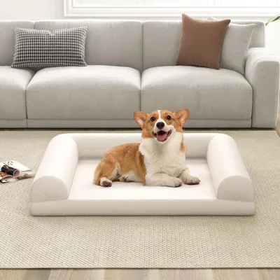Immagine prodotto di COSTWAY 90x69x18 cm Letto ortopedico per cani, divano per cani con bordi laterali, morbido e lavabile, letto per gatti divano per cani da interno Beige