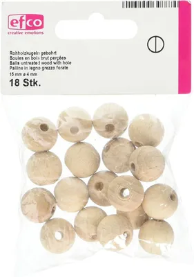 Zdjęcie produktu dla Kulki z surowego drewna o średnicy 15 mm, wiercone, 18 sztuk