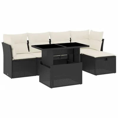 Produktbild von vidaXL 6-tlg. Garten-Sofagarnitur mit Kissen Schwarz Poly Rattan