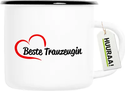 Produktbild von Huuraa Emaille Tasse Beste Trauzeugin Herz 300ml Vintage Campingbecher Geschenkidee
