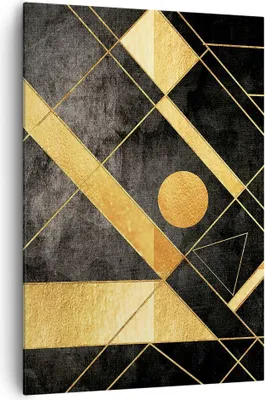Produktbild von Bild auf Leinwand - Leinwandbild - Einteilig - Golden Schwarz Figuren - 70x100cm - Wand Bild - Wanddeko - Wandbilder - Leinwanddruck - Wanddekoration - Leinwand bilder - Wandbild - PA70x100-5089