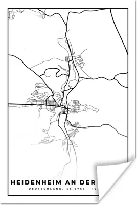 Produktbild von MuchoWow® Poster Heidenheim an der Brenz - Karte - Stadtplan 20x30 cm - Papierdruck