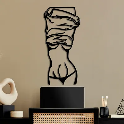 Obrázok produktu pre Wallity, Undressing Woman, Dekoratives Wandaccessoire aus Metall, 100 % METALL, Schwarz, 33 x 70 cm