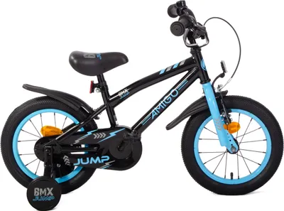 Produktbild von AMIGO Kinderfahrräder Jungen BMX Jump 14 Zoll 22,5 cm Jungen Rücktrittbremse Schwarz/Blau