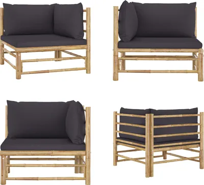 Produktbild von vidaXL Garten Ecksofa mit Dunkelgrauen Kissen Bambus - Ecksofa - Ecksofas - Outdoor-Sofa - Outdoor-Sofas