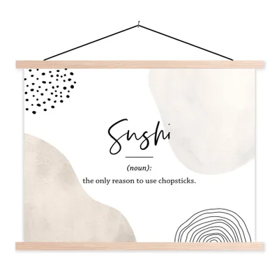 Produktbild von MuchoWow® Textilposter Sprichwörter - Sushi - Wörterbuch - Zitate - Sushi-Definition 40x30 cm mit holzfarbenen Rahmen - Bilder