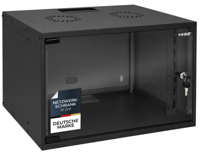 Produktbild von HMF Netzwerkschrank, Serverschrank 19 Zoll, 7 HE, 275 mm Einbautiefe, Glastür, Schwarz