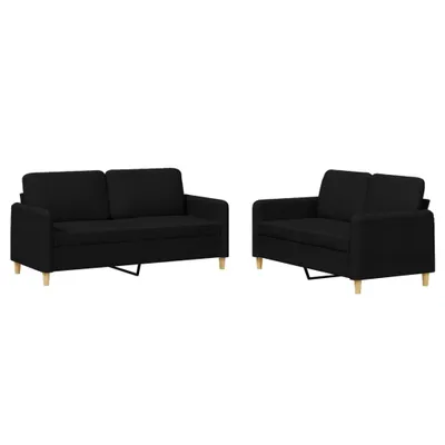 Produktbild von vidaXL 2-tlg. Sofagarnitur mit Kissen Schwarz Stoff
