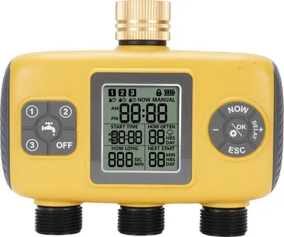 Zdjęcie produktu dla 3-wyjściowy timer zraszacza Timer węża ogrodowego z opóźnieniem deszczu Automatyczny system nawadniania Cyfrowy sterownik nawadniania na podwórko
