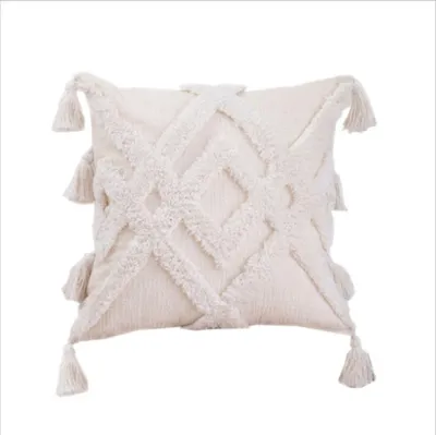 Produktbild von Kissenbezug Boho Kissenhülle mit Quasten in beige mit Reißverschluss Dekokissen 45x45cm