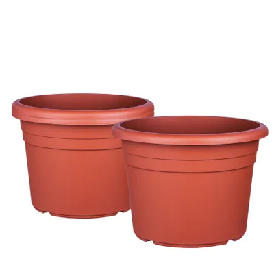 Produktbild von BigDean 3X Blumentopf Ø 25 cm Farbe Terrakotta Kunststoff Pflanztopf Containertopf Übertopf Pflanzkübel rund 25 x 18 cm