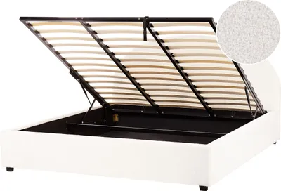 Produktbild von BELIANI Polsterbett Cremeweiß Bouclé-Stoff 180 x 200 cm mit Stauraum Bettkasten minimalistisch modern Retro Design für Schlafzimmer