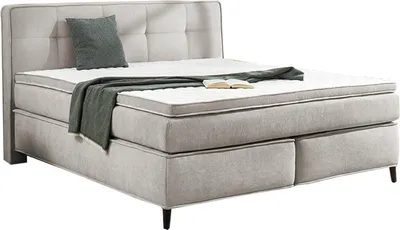 Produktbild von Boxspringbett - 180 x 200 cm - Greige - Webstoff - mit Topper