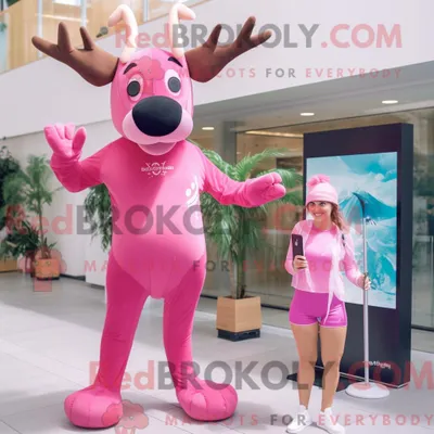Produktbild von Maskottchenkostüm REDBROKOLY Rosa Elch mit einteiligem Badeanzug und Wickelrock