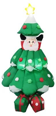 Produktbild von 6FT Weihnachten Schlauchboote Anhebbarer Weihnachtsmann Weihnachtsbaum geformte LED Blow Up Santa Aufblasbare Requisiten mit festen Pfaehlen Haltegurte fuer Outdoor Garden Yard Party Dekoration