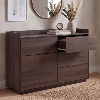 Produktbild von Kommode MCW-P44, Sideboard Schrank Anrichte, 6 Schubladen Push-to-open, MDF 83x120x40cm Walnuss-Optik