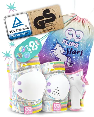 Produktbild von Inliner Schoner Kinder Set - Rheinland GS  mit EINHORN Beutel für Skateboard und Inline Skates - Knieschoner, Ellenbogen Schoner und Handschützer