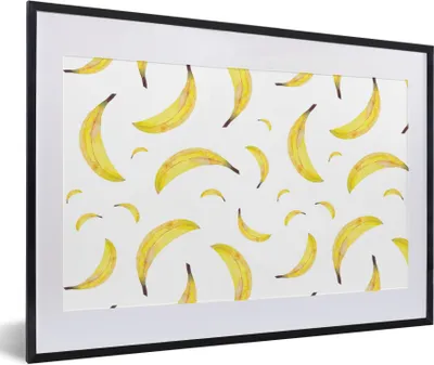 Produktbild von MuchoWow® Gerahmtes Poster Bananen - Obst - Weiß 60x40 cm - Poster mit Schwarzem Bilderrahmen Wandposter Rahmen Foto Bilder - Schlafzimmer - Plakat in Rahmen - Drucken