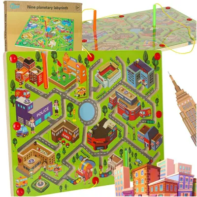 Immagine prodotto di Gioco da tavolo magnetico in legno con labirinto da viaggio "Grande città" per 2 giocatori