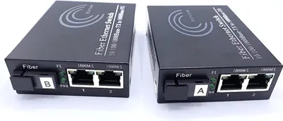 Produktbild von Elfcam - 2er-Set Glasfaser-Ethernet-Konverter - SC Monomode, 2x SFP-Ports + 2x RJ45-Ports, bis zu 20 km, SFP-Modul enthalten